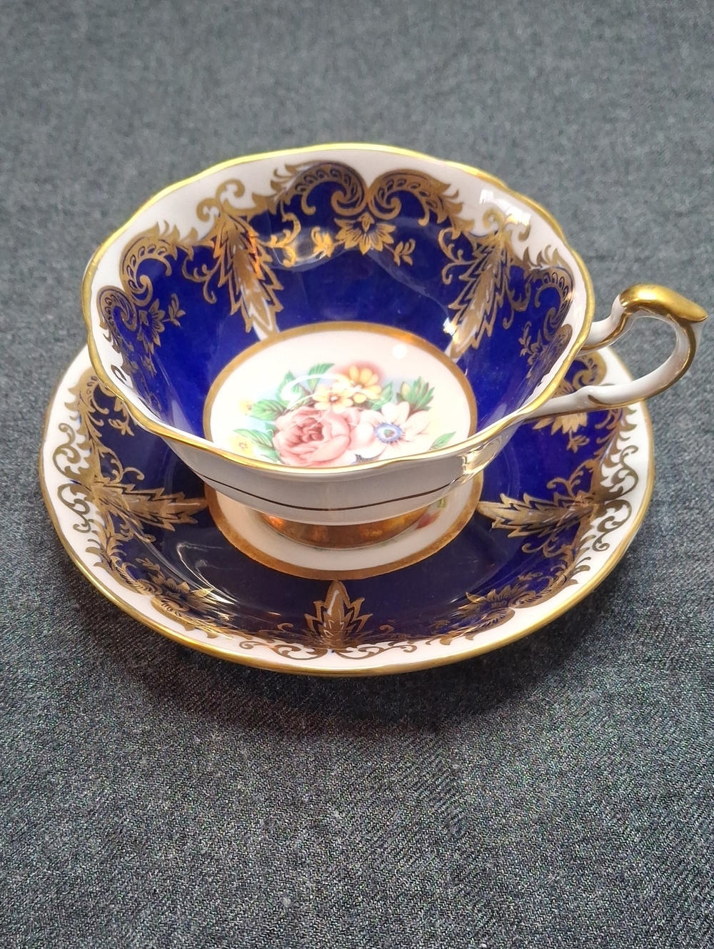 PARAGON Cobalt Blue and Gold Floral Teacup & Saucer